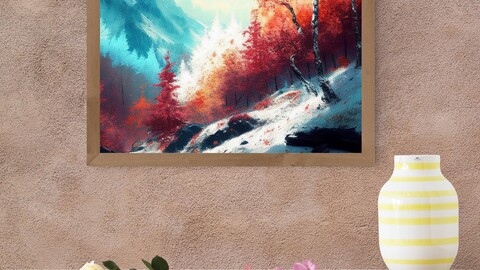Large Asia Style Painting, Ink Style Painting, Landscape Painting, Colorful Painting, Digital Art, Colorful Painting, Japan Forest