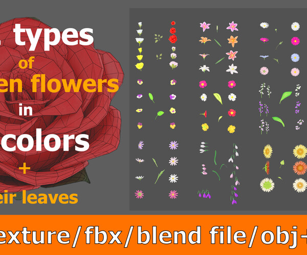 ArtStation - 11 types of Garden flowers in 4 colors-Game Ready | Game ...