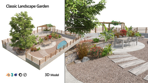 Classic garden landscape 3d model