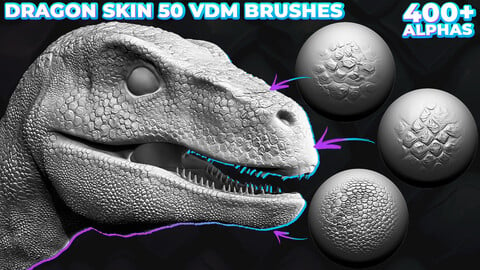 Dragon Skin 50 VDM Brushes for ZBrush. 400+ Dragon Skin Alphas for ZBrush, Blender