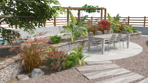 Curved path park landscape 3d model