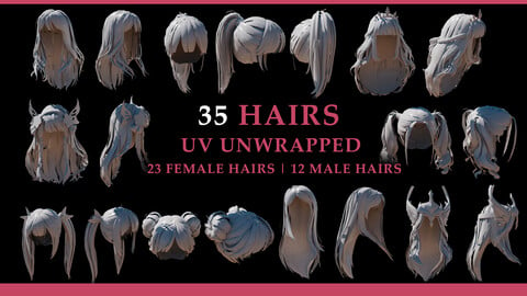 Hair Pack ( 23 Female hair & 12 Male hair )