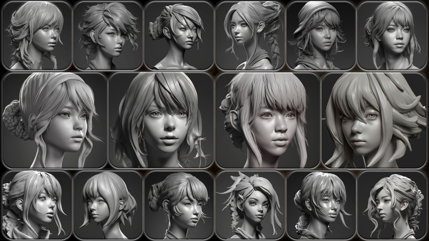 ArtStation - 310 Anime Female Head Sculpt - Adult and Old Reference ...