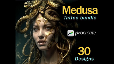 Procreate Medusa tattoo bundle | Tattoo flash | Procreate tattoo | Procreate stamps | Procreate bundle | Tattoo design