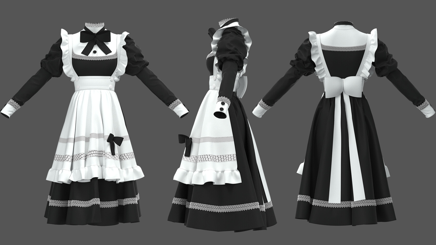 ArtStation - Female maid outfit/MD,CLO3D/OBJ/ZPRJ/FBX/4K Materials ...