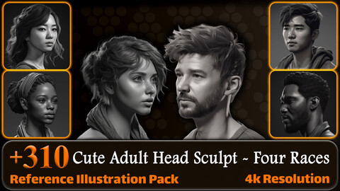 310 Cute Adult Head Sculpt - Four Races Reference Pack | 4K | v.26