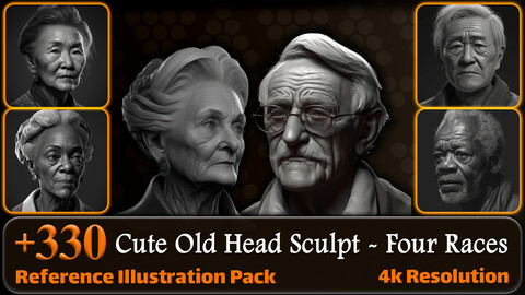 330 Cute Old Head Sculpt - Four Races Reference Pack | 4K | v.27