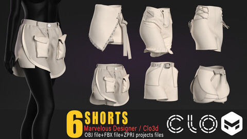 6 models of women's short's / marvelous & clo3d / OBJ / FBX