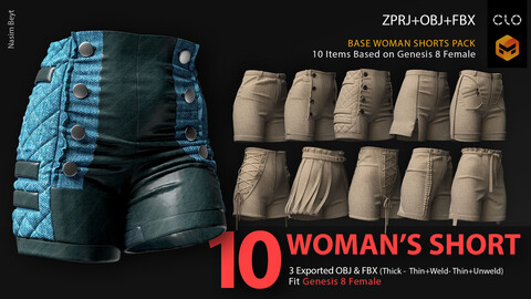 10 WOMAN'S SHORT PACK (VOL.01). Marvelous Designer/Clo3D project file+OBJ,FBX