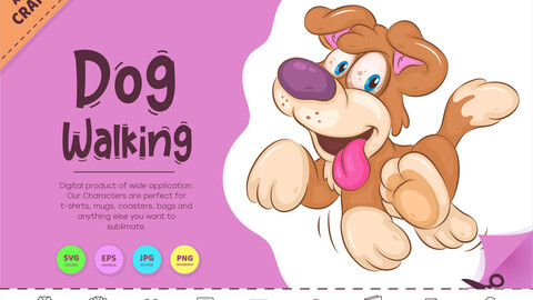 Cartoon Dog Walking. Clipart.