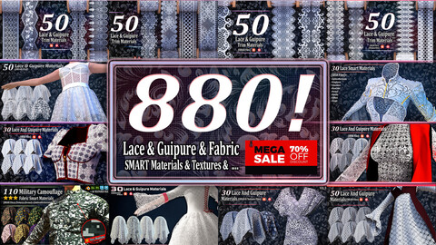 880 Material Library: Lace & Guipure & Fabric & Texture & Alpha File