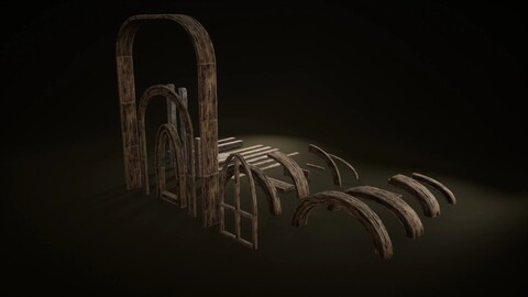 Old Wooden planks, arches and beams bundle