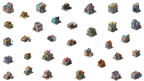 2.5D 60 Different Fantasy Home, House, Buildings Game Assets with 60 Transparent PNGs Part -02