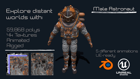 Male Astronaut (TEXTURED, RIGGED, ANIMATED)