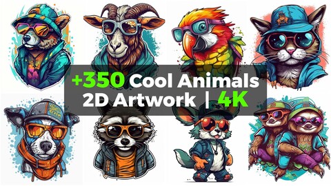 +350 Cool Animals 2D Artwork (4K)