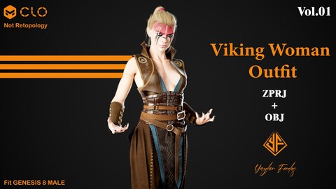 Viking Woman Outfit - MD/CLO3D Projects +OBJ + PBR Textures