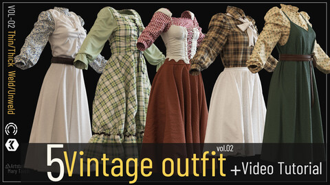 5 vintage outfit-marvelous/clo3d+video tutorial