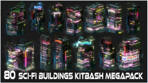80 Sci-Fi Cyberpunk City Building Kitbash Pack