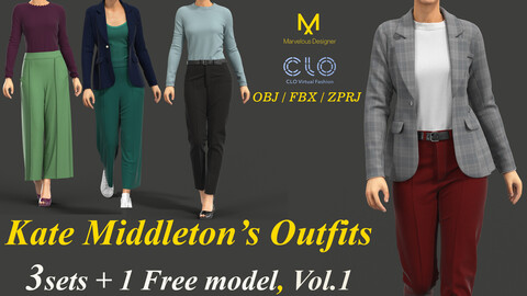 3 sets of Kate Middleton's Outfits / zprj/ obj/ fbx +1 free model