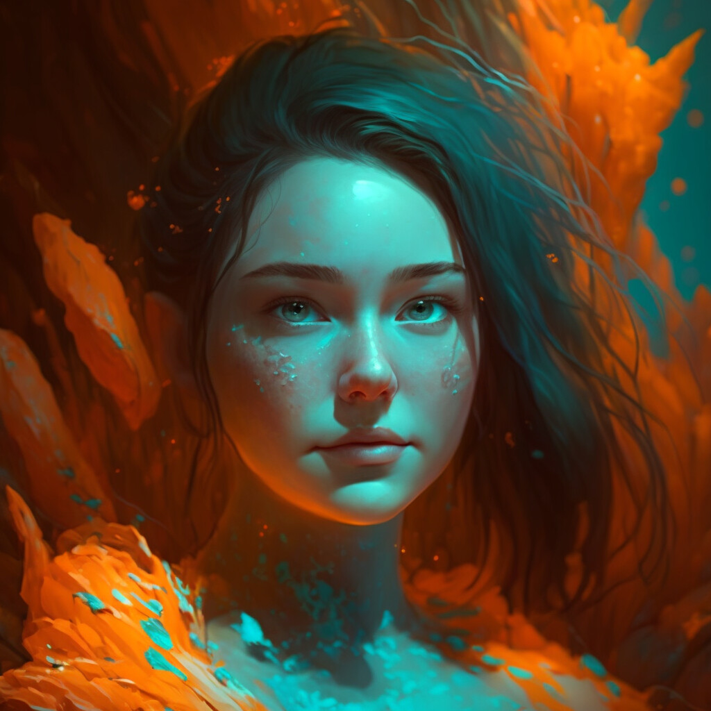 ArtStation - Orange and Blue Serenity: A Portrait of a Captivating Girl ...