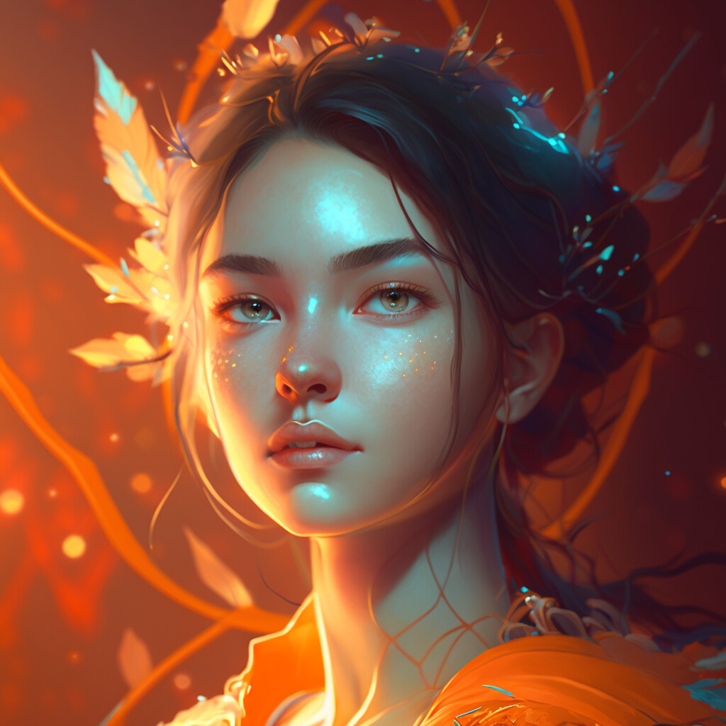 ArtStation - Orange and Blue Serenity: A Portrait of a Captivating Girl ...