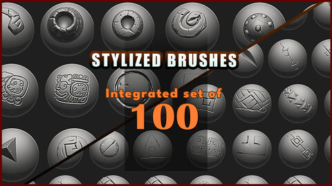 100  Integrated Set of  Stylized Brushes Pack for games Environment and props - ZBrush