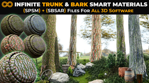 Premium HQ Trunk & Bark Smart Materials (SPSM) + (SBSAR) Files For All 3D Software vol1