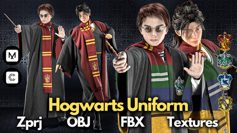 Hogwarts Uniform- Harry Potter & Hogwarts Legacy: Marvelous Designer + Clo3d + OBJ + FBX + Texture