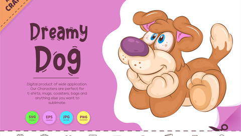 Cartoon Dreamy Dog. Clipart.