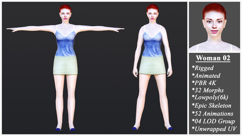 Woman 2 With 52 Animations 32 Morphs