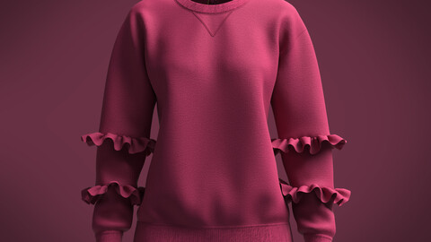 Girls-Ruffle Sleeve Drop Shoulder Sweatshirt