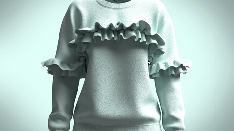 Girls-Ruffle Drop Shoulder Sweatshirt