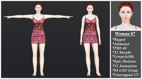 Woman 7 With 52 Animations 32 Morphs