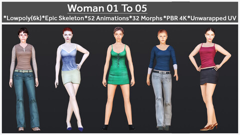 Woman 1 To 5 With 52 Animations 32 Morphs