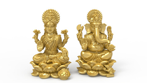 3d lakshmi ganesh set-1 3D print model | lakshmi ganesh sets| Laxmi Ganesh sets statue | ganesha with laxmi sets | lakshmi maa set