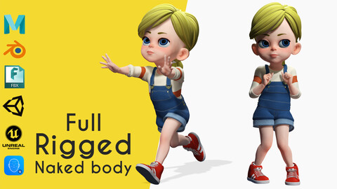 Sister Cartoon girl Rigged 3D model child Low-poly 3D model