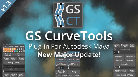 GS CurveTools v1.3 - Maya Plug-in. Curve Controlled Hair Cards, Pipes and more.