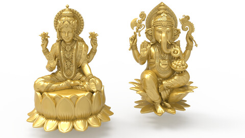 3d lakshmi ganesh set-2 |  3D print model | lakshmi ganesh sets-2 | Laxmi Ganesh sets-2 statue | ganesha lakshmi set-2 3D CAD file