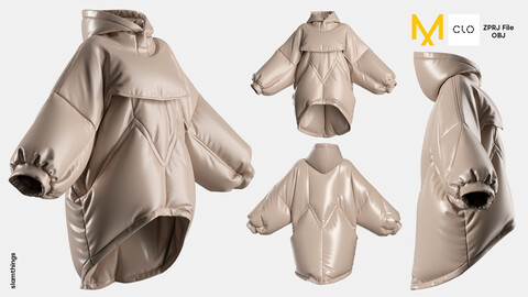 Streetwear Puffer Jacket Anorak #034 - Clo 3D / Marvelous Designer + OBJ / DIGITAL FASHION / HYPEBEAST / FUTURE FASHION