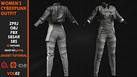 Women's cyberpunk outfit - VOL02 / Clo3d(MD) ProJect + Sbsar File (The project is baked) + Video Tutorial