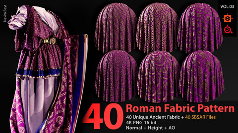 40 Tileable Ancient Fabric Pattern (Roman) - VOL 03. SBSAR+4K PNG. Tileable/Seamless