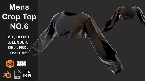 Mens Crop Top NO.6, Marvelous Designer, Projects Files: Zprj ,BLENDER, OBJ , FBX , Highpoly , PBR Textures