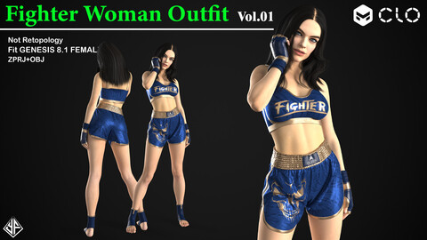 Fighter Woman Outfit Vol.01 - MD/CLO3D project file + OBJ