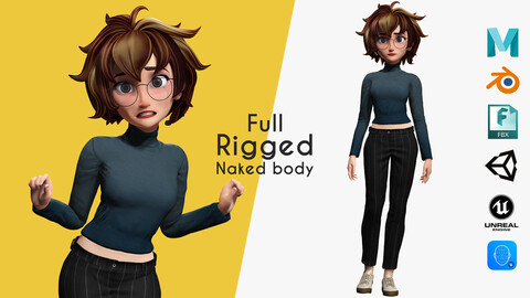 Mother Cartoon Woman Rigged 3D model RealTime girl 3D toon Low-poly 3D model