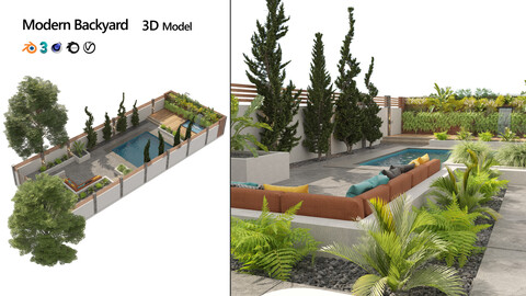 House backyard with pool 3d model