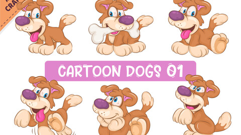 Set of Cartoon Dogs 01. Clipart.