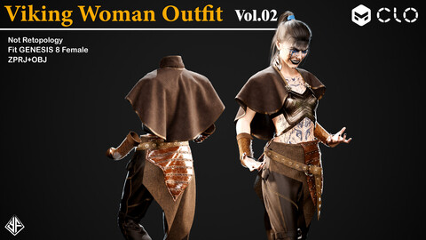 Viking Woman Outfit Vol.02 - MD/CLO3D Projects +OBJ + PBR Textures