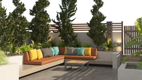 Outdoor bench with surrounded landscape