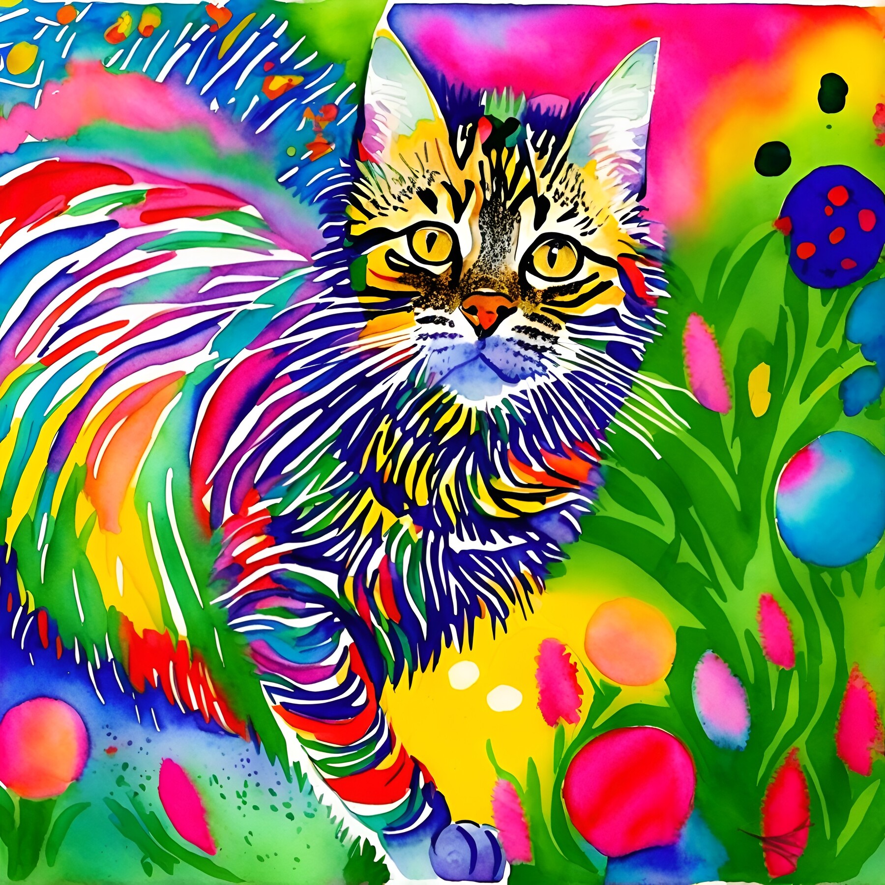 ArtStation - Playful Tabby Cat Vibrant Watercolor | Artworks