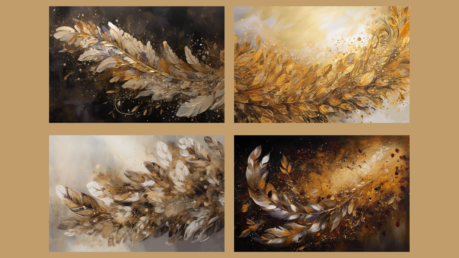 ArtStation 25x Gold Feathers Ready To Print Art Bundle Horizontal   File 